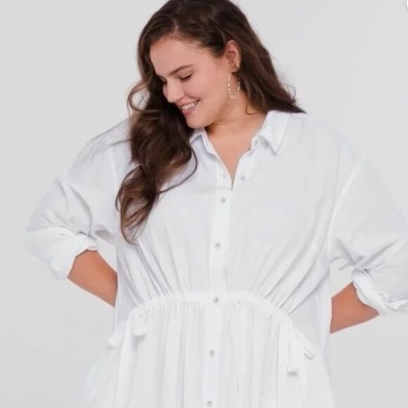 Universal Thread White Cotton Button Down Shirt Dress Tie side Belt Maxi NWT XXL - Picture 2 of 6